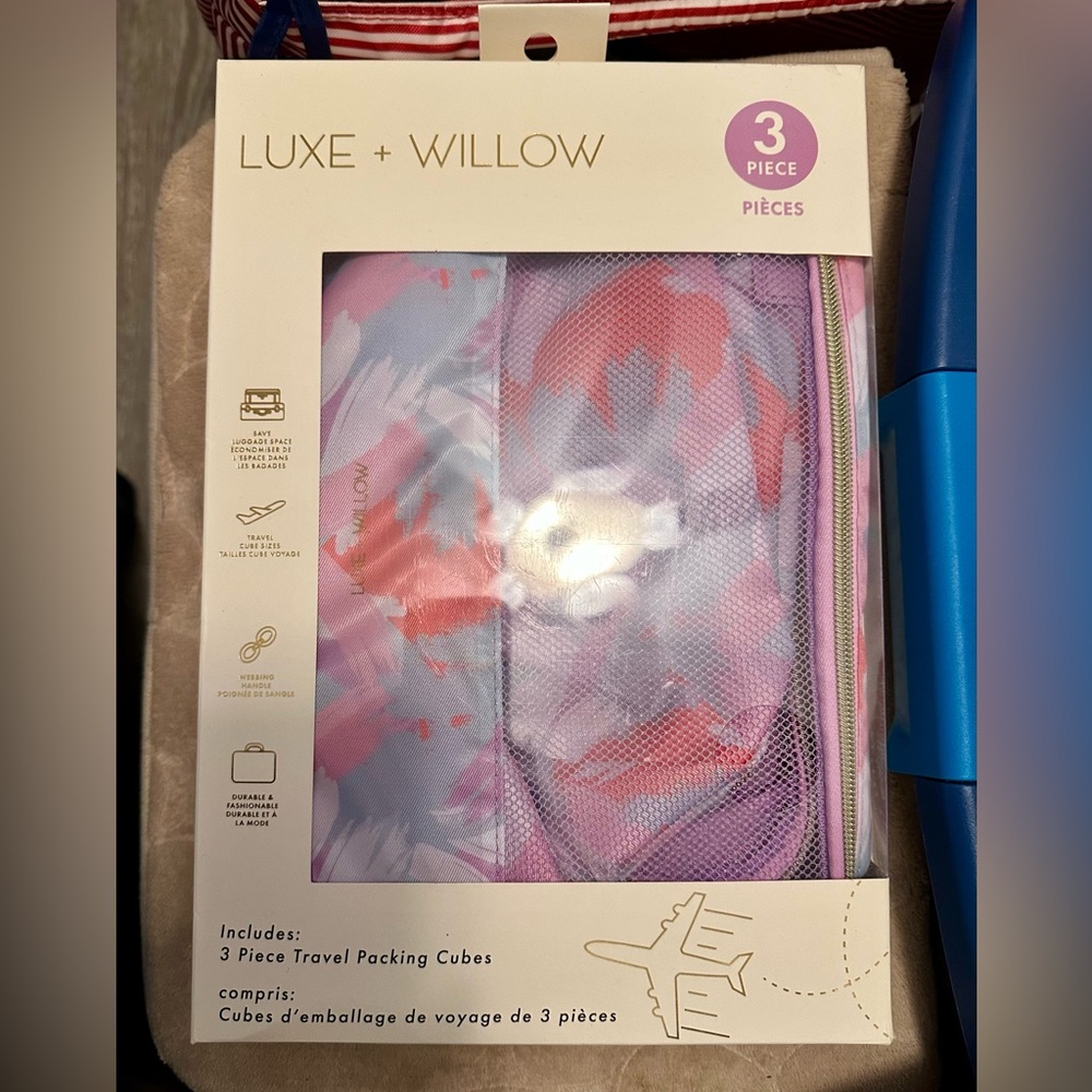 Luxe + Willow 3 Piece Travel Packing Cubes - Pink and Purple
